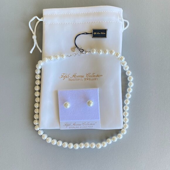 FAC White Faux Pearl Necklace & Matching Earrings Set NWT - Picture 6 of 7